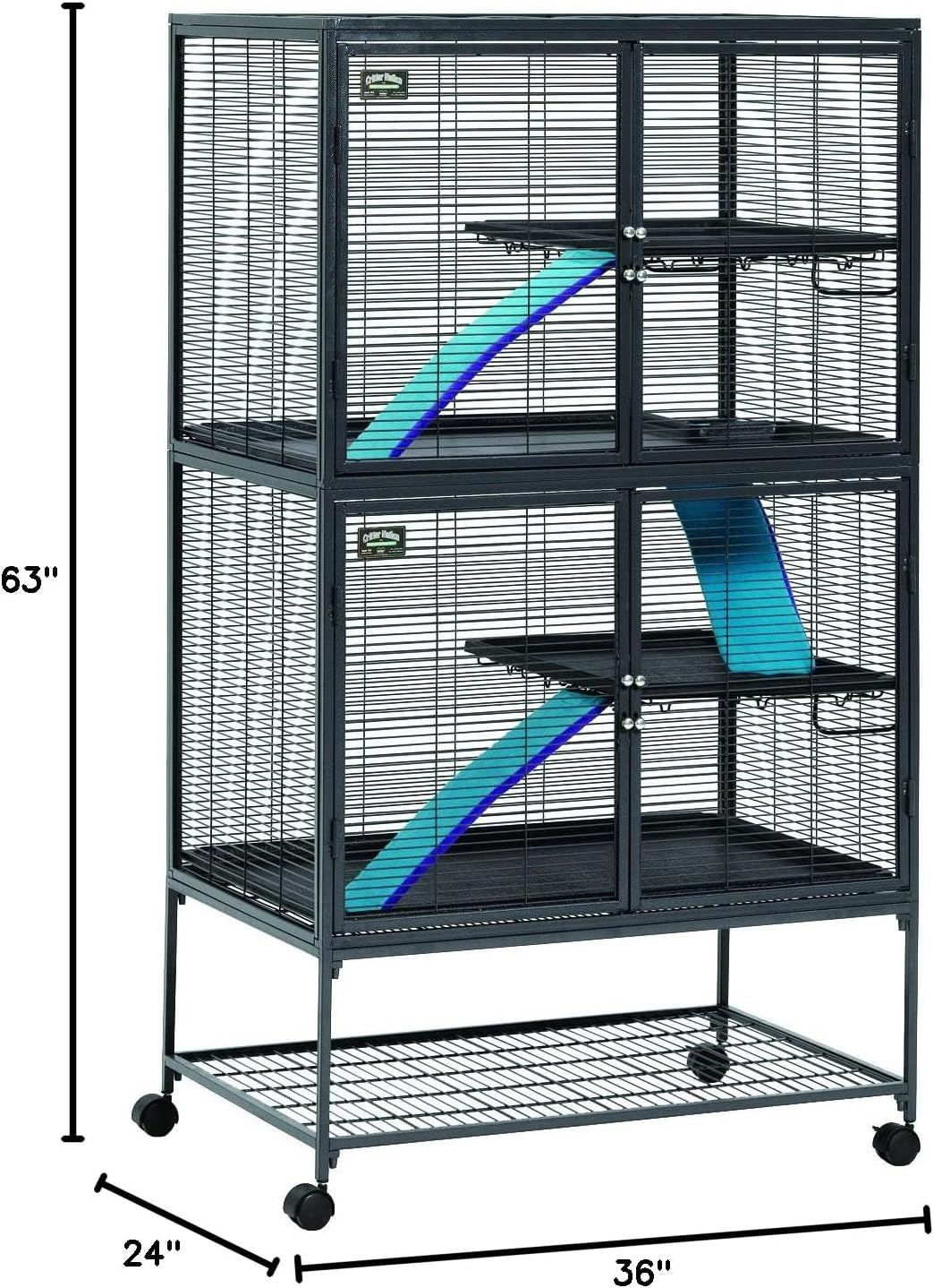 Critter Nation by Double Unit Small Animal Cage, Habitat for Rats, Chinchillas, Ferrets, Sugar Gliders, Tool-Free Assembly, with Full-Width Doors, Shelves & Removable Base Pans