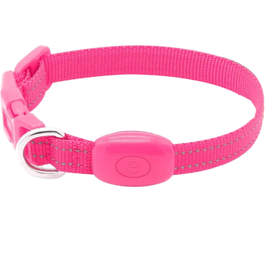 Light up Dog Collar, Rechargeable LED Dog Collar Glow in the Dark Cat Collar Reflective Puppy Collar Safety Dog Lights for Night Walking (Pink, XS)