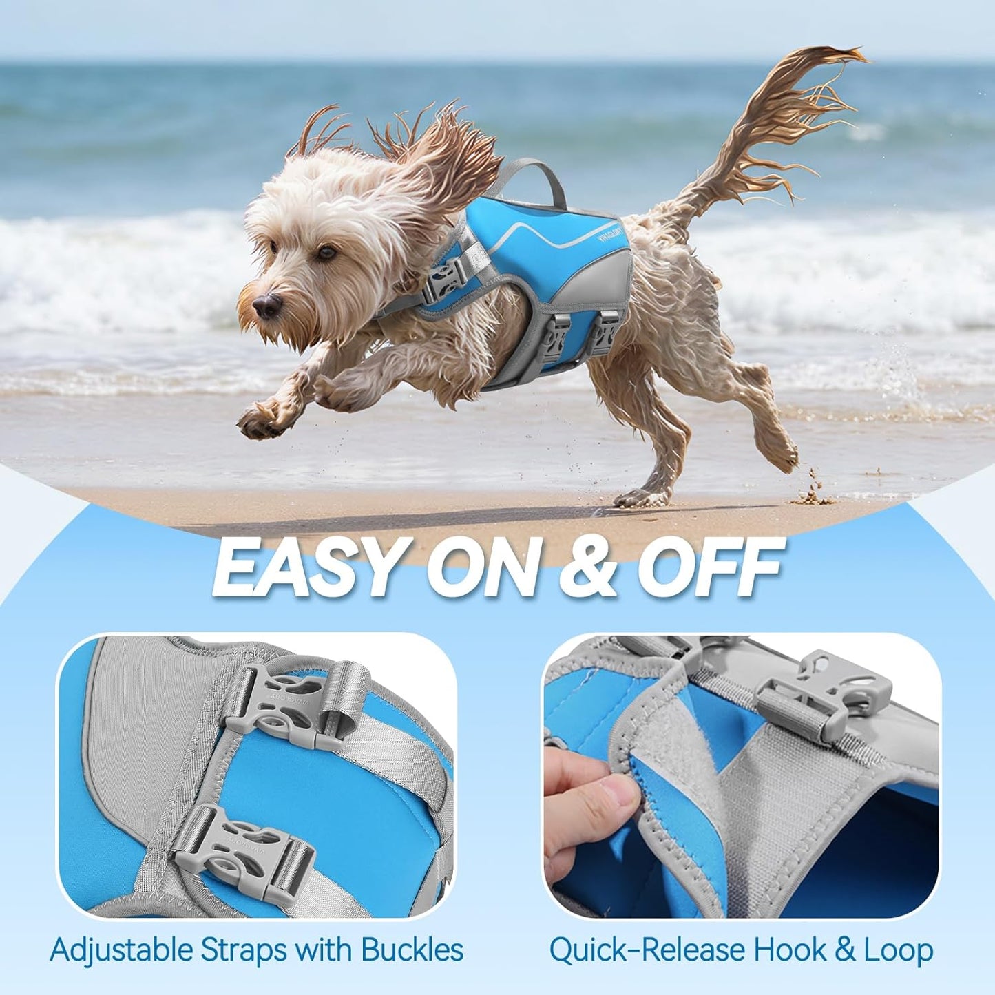 Neoprene Dog Life Vest, Dog Life Jacket for Swimming & Boating, Buoyancy & Comfort for Puppy Doggy, Swimming Vest with Handle, XS, Cyra Blue