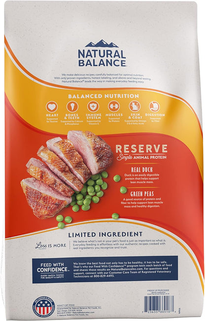Limited Ingredient Adult Grain-Free Dry Cat Food - Balanced Nutrition - Soy-Free, Corn-Free Limited Ingredient Formula - 10 Lb - Reserve Duck & Green Pea Recipe