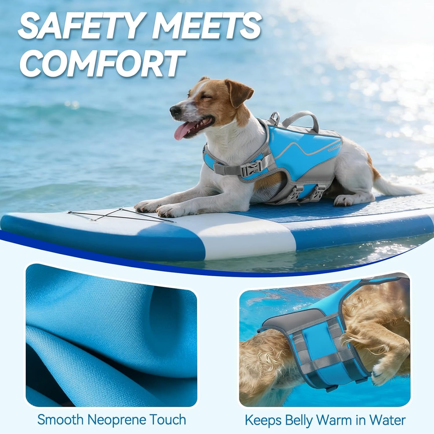 Neoprene Dog Life Vest, Dog Life Jacket for Swimming & Boating, Buoyancy & Comfort for Puppy Doggy, Swimming Vest with Handle, XS, Cyra Blue