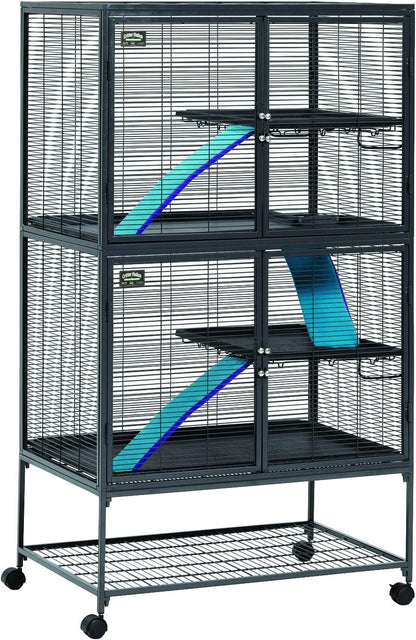 Critter Nation by  Double Unit Small Animal Cage, Habitat for Rats, Chinchillas, Ferrets, Sugar Gliders, Tool-Free Assembly, with Full-Width Doors, Shelves & Removable Base Pans