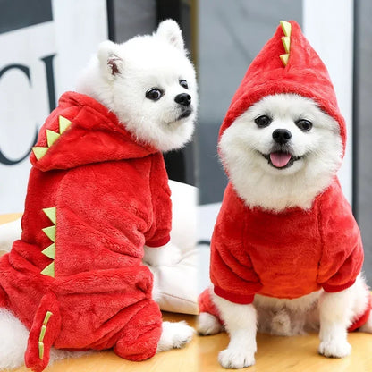 Dinosaur Dog Clothes Fleece Pet Jumpsuits Winter Warm Dog Coat Jacket for Dogs Hoodies Chihuahua French Bulldog Clothing