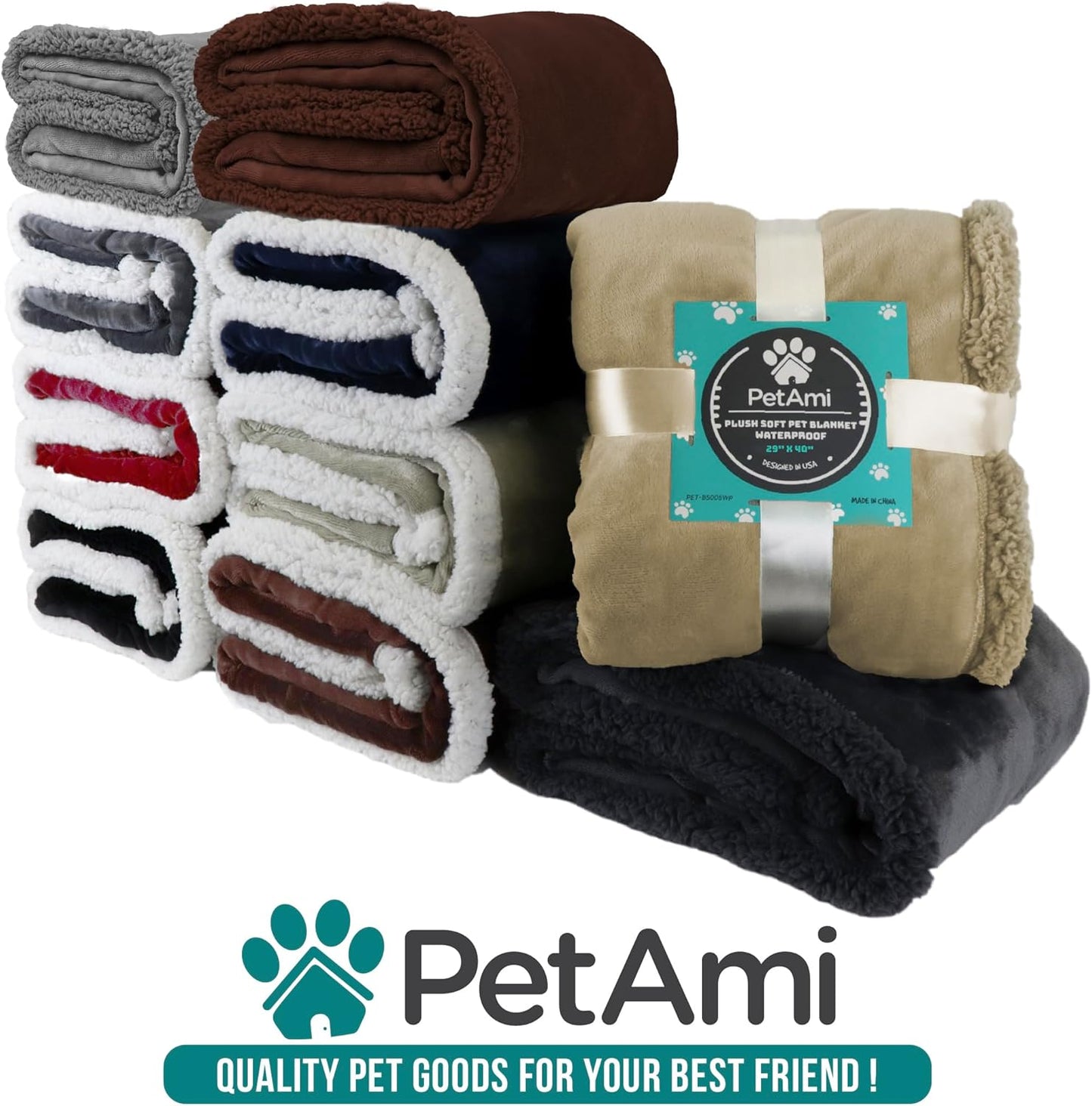 Waterproof Dog Blanket for Couch, Queen 90X90, Pee Proof Sherpa Fleece Reversible Pet Throw, Furniture Protector for Bed Sofa, Soft Washable Cover for Large Dogs Cats, Light Grey